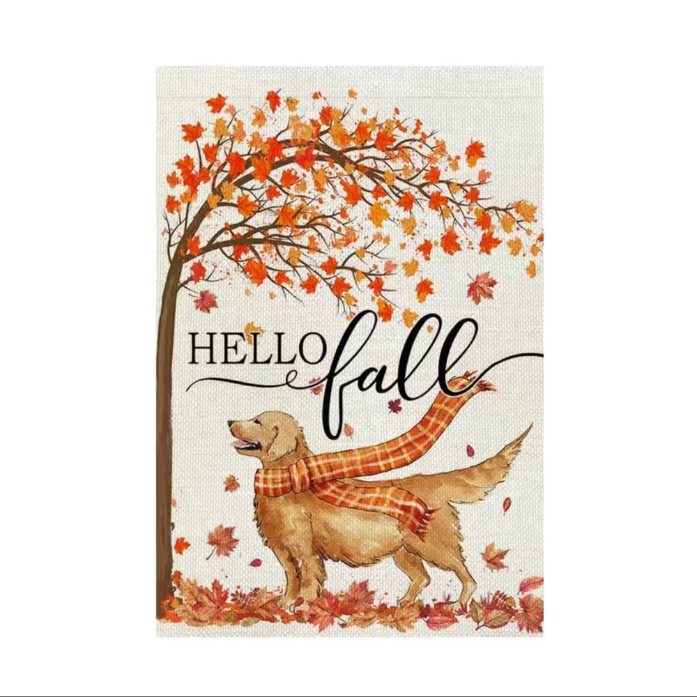 NIP Dog and Falling Leaves Burlap Double Sided Garden Flag